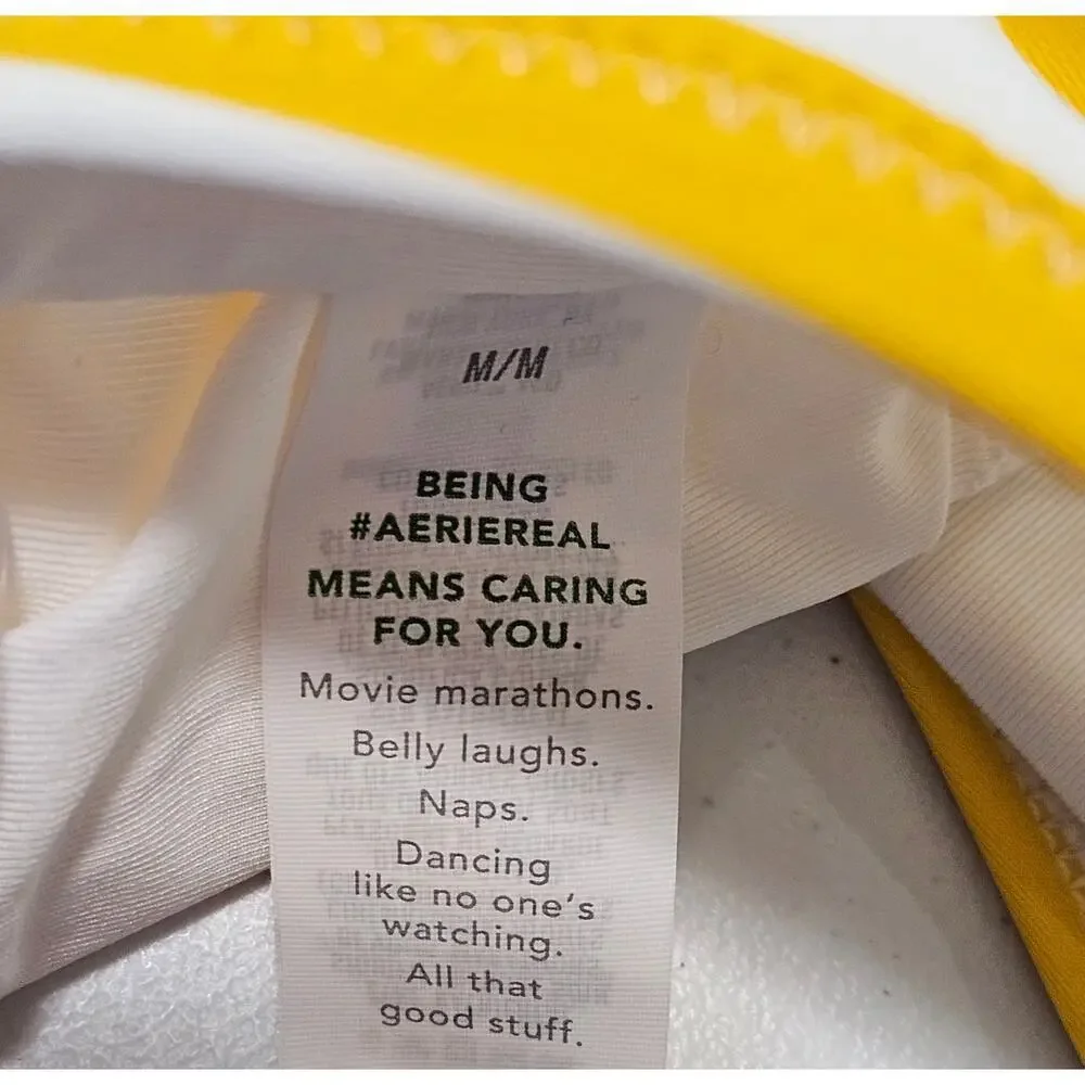 Aerie Real Good Striped Bikini Top One Shoulder Swimwear Yellow White M